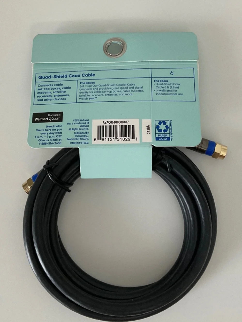 Watch Onn 6 ft. Quad-Shield Coax Cable.